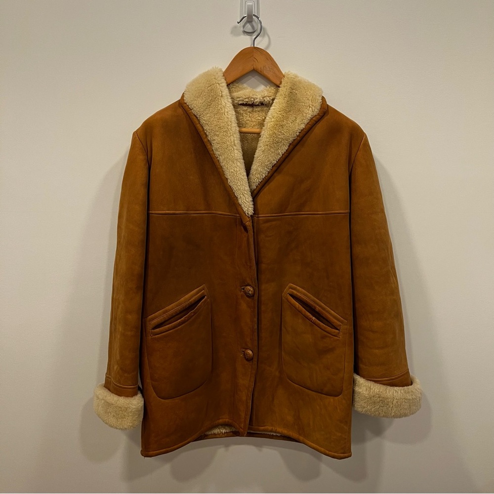 Vintage Tan Shearling Type Coat MEDIUM/LARGE (see measurements) Unbranded